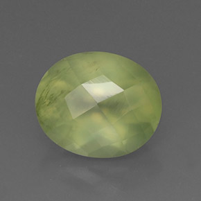 5.42 ct Green Prehnite Gemstone, Prehnite Gem in Oval Checkerboard Shape for Sale.