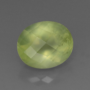 5.42 ct Green Prehnite Stone, Natural Prehnite in Oval Checkerboard Shape for Sale
