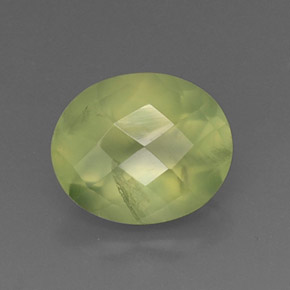 4.96 ct Green Prehnite Gemstone, Prehnite Gem in Oval Checkerboard Shape for Sale.