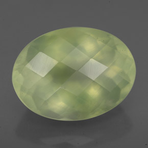 10.07 ct Green Prehnite Gemstone, Prehnite Gem in Oval Checkerboard Shape for Sale.