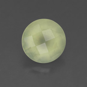 2.05 ct Green Prehnite Gemstone, Prehnite Gem in Round Checkerboard Shape for Sale.