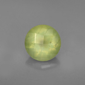1.86 ct Green Prehnite Gemstone, Prehnite Gem in Round Checkerboard Shape for Sale.