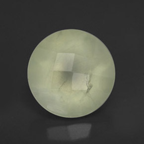 1.94 ct Green Prehnite Gemstone, Prehnite Gem in Round Checkerboard Shape for Sale.