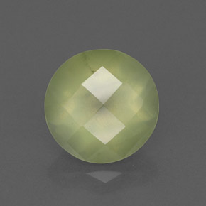 1.95 ct Green Prehnite Gemstone, Prehnite Gem in Round Checkerboard Shape for Sale.
