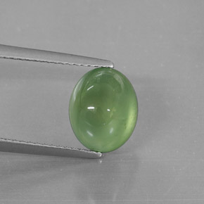 4.19 ct Green Prehnite Gemstone, Prehnite Gem in Oval Cabochon Shape for Sale.