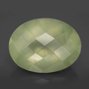 9.59 ct Green Prehnite Gemstone, Prehnite Gem in Oval Checkerboard Shape for Sale.
