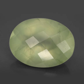 9.59 ct Green Prehnite Stone, Natural Prehnite in Oval Checkerboard Shape for Sale