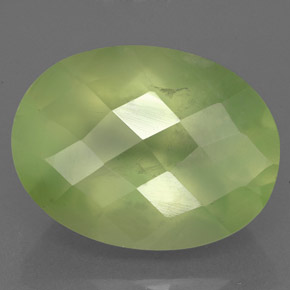 10.49 ct Green Prehnite Gemstone, Prehnite Gem in Oval Checkerboard Shape for Sale.