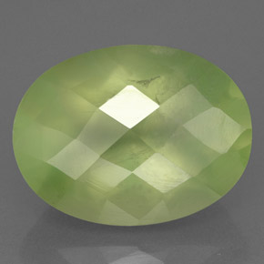 10.49 ct Green Prehnite Stone, Natural Prehnite in Oval Checkerboard Shape for Sale