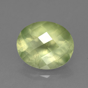 4.67 ct Green Prehnite Gemstone, Prehnite Gem in Oval Checkerboard Shape for Sale.