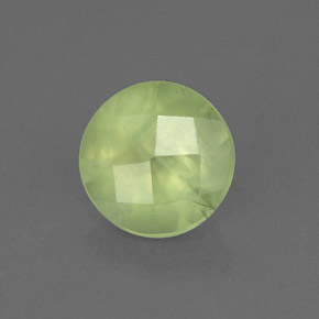 1.95 ct Green Prehnite Gemstone, Prehnite Gem in Round Checkerboard Shape for Sale.
