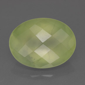 9.26 ct Green Prehnite Gemstone, Prehnite Gem in Oval Checkerboard Shape for Sale.