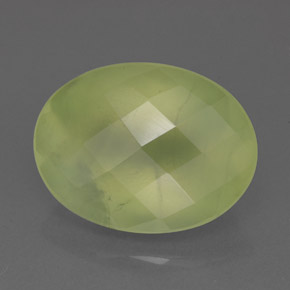 9.26 ct Green Prehnite Stone, Natural Prehnite in Oval Checkerboard Shape for Sale