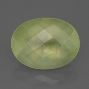 10.52 ct Green Prehnite Gemstone, Prehnite Gem in Oval Checkerboard Shape for Sale.