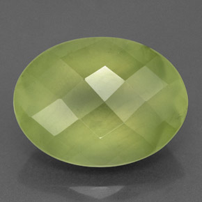 9.44 ct Green Prehnite Gemstone, Prehnite Gem in Oval Checkerboard Shape for Sale.