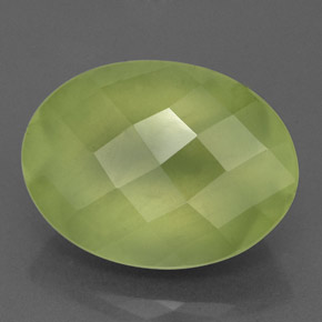 9.44 ct Green Prehnite Stone, Natural Prehnite in Oval Checkerboard Shape for Sale