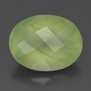 9.33 ct Green Prehnite Gemstone, Prehnite Gem in Oval Checkerboard Shape for Sale.
