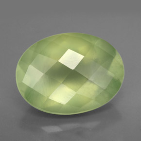 8.87 ct Green Prehnite Gemstone, Prehnite Gem in Oval Checkerboard Shape for Sale.