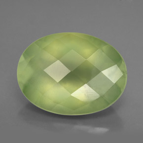 8.87 ct Green Prehnite Stone, Natural Prehnite in Oval Checkerboard Shape for Sale
