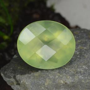 4.79 ct Green Prehnite Gemstone, Prehnite Gem in Oval Checkerboard Shape for Sale.