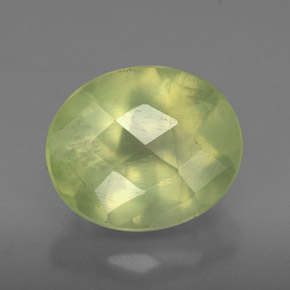 4.98 ct Green Prehnite Gemstone, Prehnite Gem in Oval Checkerboard Shape for Sale.