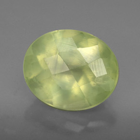 4.98 ct Green Prehnite Stone, Natural Prehnite in Oval Checkerboard Shape for Sale