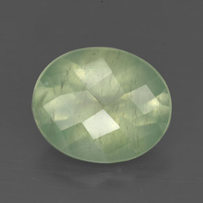 4.71 ct Green Prehnite Gemstone, Prehnite Gem in Oval Checkerboard Shape for Sale.
