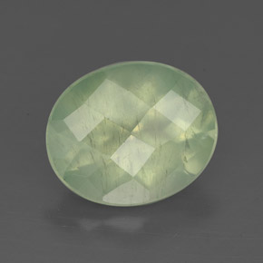 4.71 ct Green Prehnite Stone, Natural Prehnite in Oval Checkerboard Shape for Sale