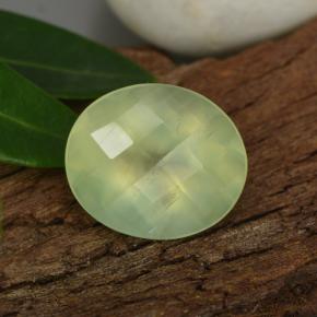 4.75 ct Green Prehnite Gemstone, Prehnite Gem in Oval Checkerboard Shape for Sale.