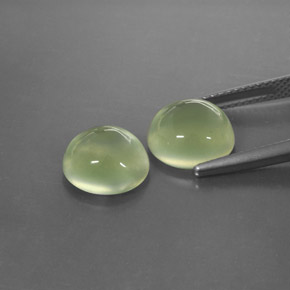 8.13 ct Green Prehnite Gemstone, Prehnite Gem in Round Cabochon Shape for Sale.