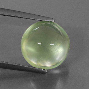 3.81 ct Green Prehnite Gemstone, Prehnite Gem in Round Cabochon Shape for Sale.