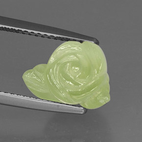 7.35 ct Green Prehnite Gemstone, Prehnite Gem in Carved Rose Shape for Sale.