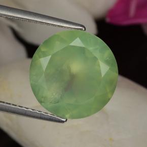 5.97 ct Green Prehnite Gemstone, Prehnite Gem in Round Facet Shape for Sale.