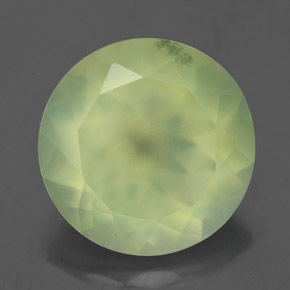 5.88 ct Green Prehnite Gemstone, Prehnite Gem in Round Facet Shape for Sale.
