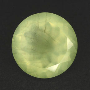 5.39 ct Green Prehnite Gemstone, Prehnite Gem in Round Facet Shape for Sale.