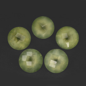 9.43 ct Green Prehnite Gemstone, Prehnite Gem in Round Checkerboard Shape for Sale.