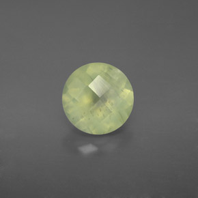 1.94 ct Green Prehnite Gemstone, Prehnite Gem in Round Checkerboard Shape for Sale.