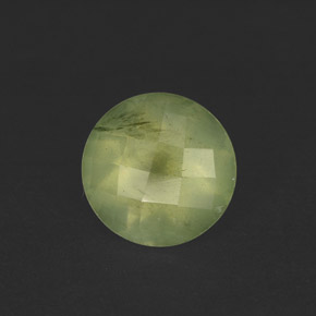 1.99 ct Green Prehnite Gemstone, Prehnite Gem in Round Checkerboard Shape for Sale.