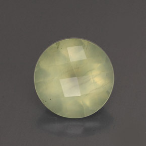 1.85 ct Green Prehnite Gemstone, Prehnite Gem in Round Checkerboard Shape for Sale.