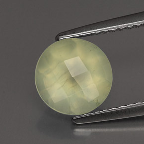 1.85 ct Green Prehnite Stone, Natural Prehnite in Round Checkerboard Shape for Sale