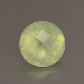 1.94 ct Green Prehnite Gemstone, Prehnite Gem in Round Checkerboard Shape for Sale.