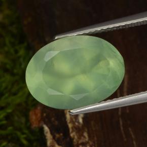 6.16 ct Green Prehnite Gemstone, Prehnite Gem in Oval Facet Shape for Sale.