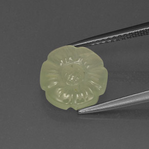 2.98 ct Green Prehnite Gemstone, Prehnite Gem in Carved Flower Shape for Sale.