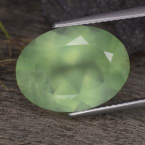 8.65 ct Green Prehnite Gemstone, Prehnite Gem in Oval Facet Shape for Sale.