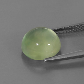 4.43 ct Green Prehnite Gemstone, Prehnite Gem in Round Cabochon Shape for Sale.