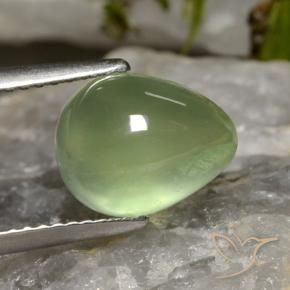 4.03 ct Green Prehnite Stone, Natural Prehnite in Pear Cabochon Shape for Sale