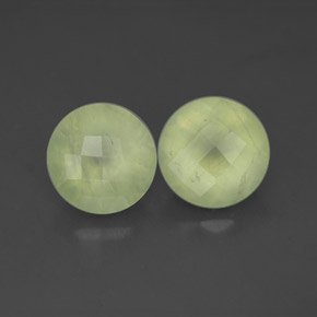 3.76 ct Green Prehnite Gemstone, Prehnite Gem in Round Checkerboard Shape for Sale.