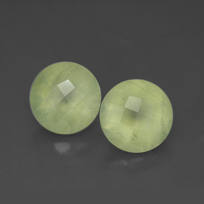 3.76 ct Green Prehnite Stone, Natural Prehnite in Round Checkerboard Shape for Sale
