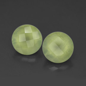 4.11 ct Green Prehnite Gemstone, Prehnite Gem in Round Checkerboard Shape for Sale.