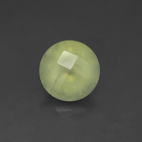 1.83 ct Green Prehnite Gemstone, Prehnite Gem in Round Checkerboard Shape for Sale.